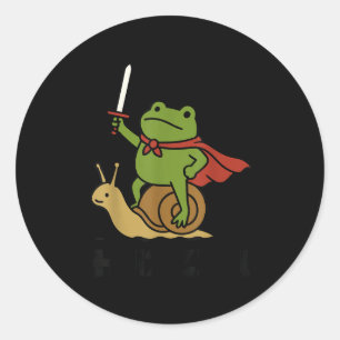 Huzzah Frog Knight Riding A Snail Funny Sword Meme Classic Round Sticker