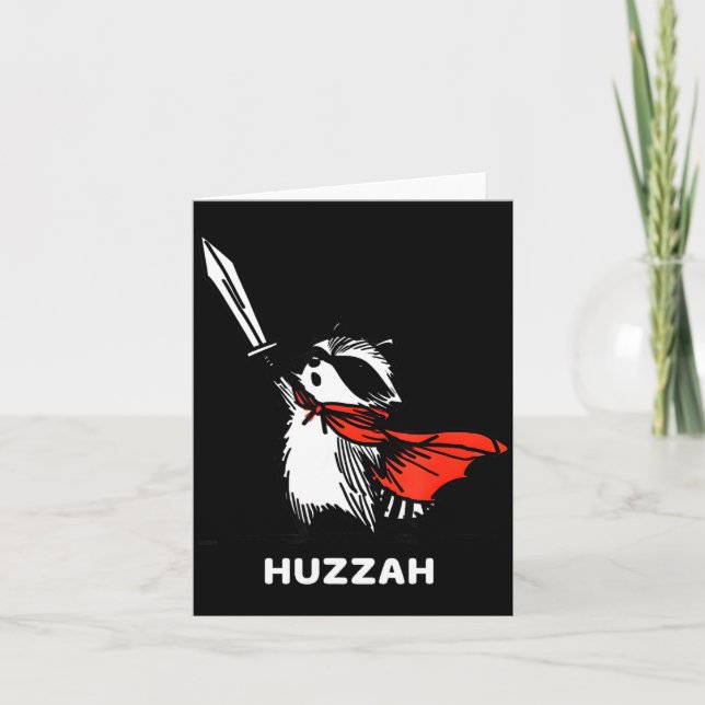 Huzzah Raccoon Knight Funny Sword Meme Quote  Card (Front)