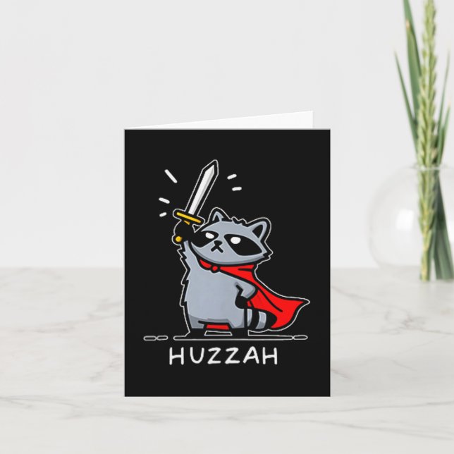 Huzzah Raccoon Knight Funny Sword Meme Quote  Card (Front)