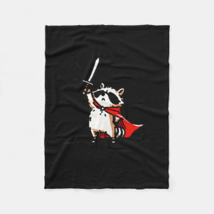 Huzzah Raccoon Knight Funny Sword Meme Quote  Fleece Blanket