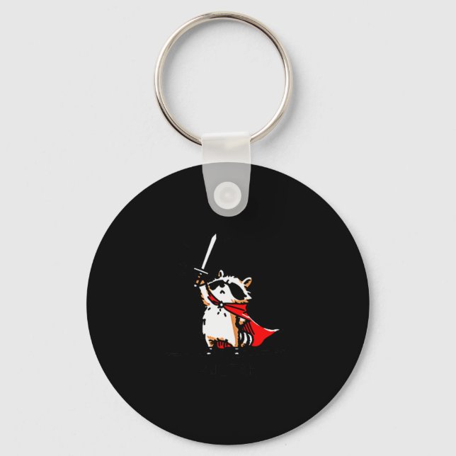 Huzzah Raccoon Knight Funny Sword Meme Quote  Key Ring (Front)