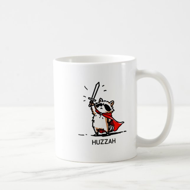 Huzzah Racoon Knight Funny Sword Meme Quote  Coffee Mug (Right)