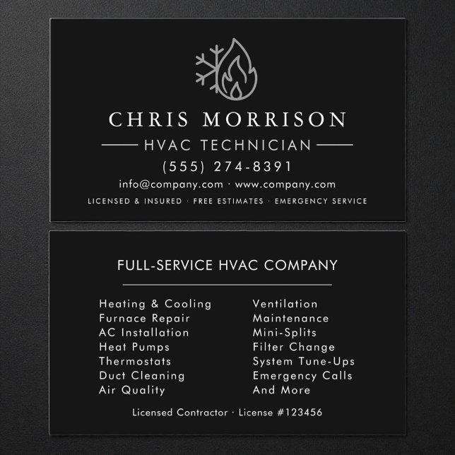 HVAC Black Silver Heating Air Condition Business Card (Creator Uploaded)