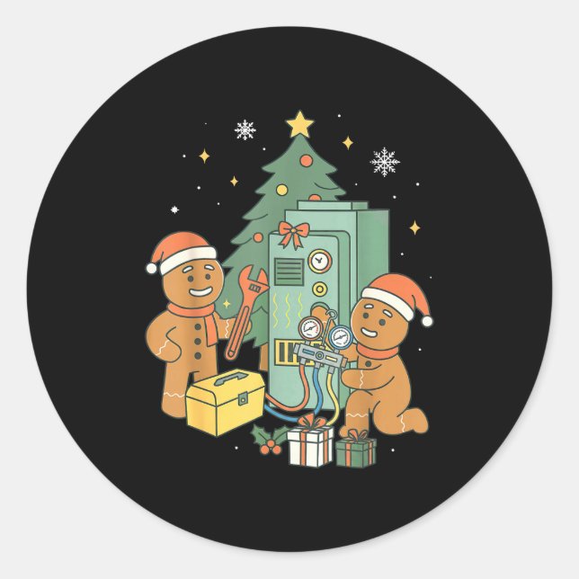 Hvac Gingerbread Christmas Technician Construction Classic Round Sticker (Front)
