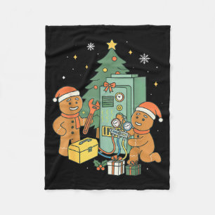 Hvac Gingerbread Christmas Technician Construction Fleece Blanket