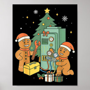Hvac Gingerbread Christmas Technician Construction Poster