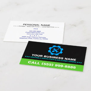 HVAC Heating & Air Conditioning Logo on Black Business Card