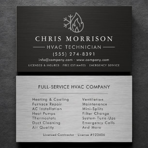 HVAC Heating and Air Black Steel Metallic Business Card