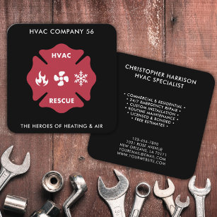 HVAC Heating Cooling Specialists Modern Black Red Square Business Card