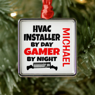 HVAC Installer Loves Playing Video Games CUSTOM Metal Tree Decoration