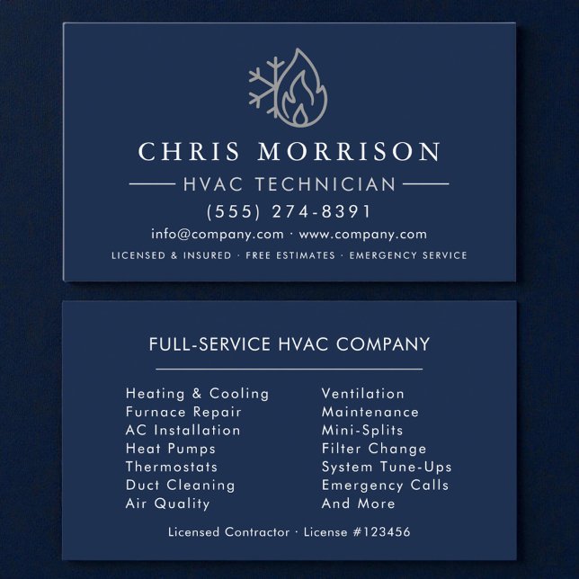 HVAC Navy Blue Silver  Business Card (Creator Uploaded)