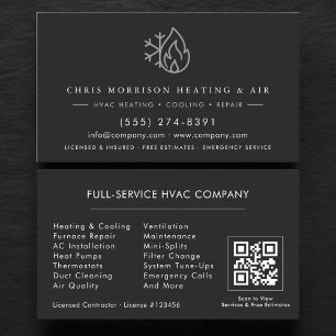 HVAC Services Black Silver QR Code Business Card