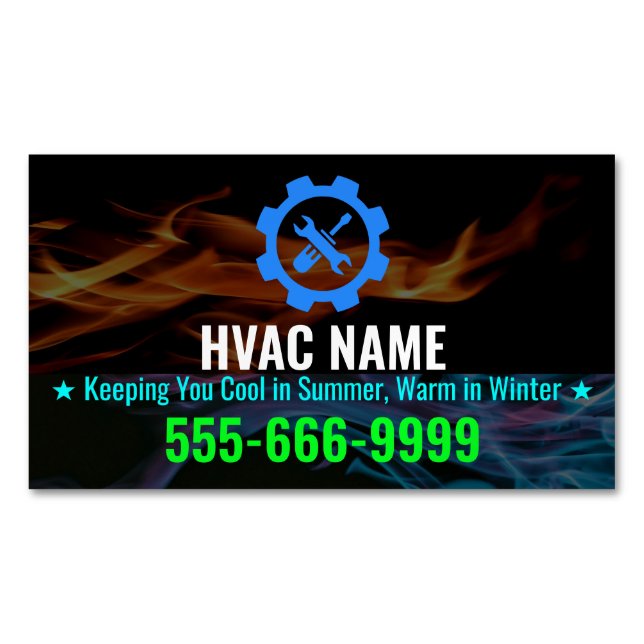 HVAC Slogan and Logo for Heating and Cooling Magnetic Business Card (Front)