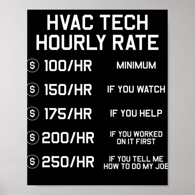 HVAC Tech Hourly Rate T Shirt Poster (Front)
