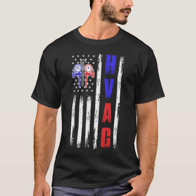 HVAC Tech US Flag Technician T-Shirt (Front)