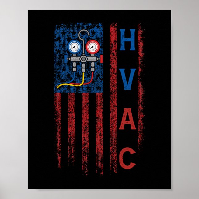 HVAC Technician American Flag USA Vintage Poster (Front)