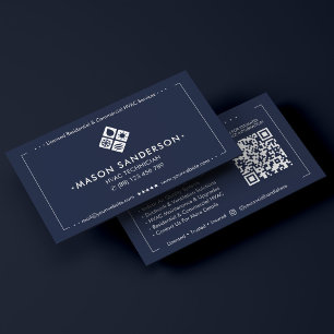 HVAC Technician Dark Navy Blue Furnace Specialist Business Card