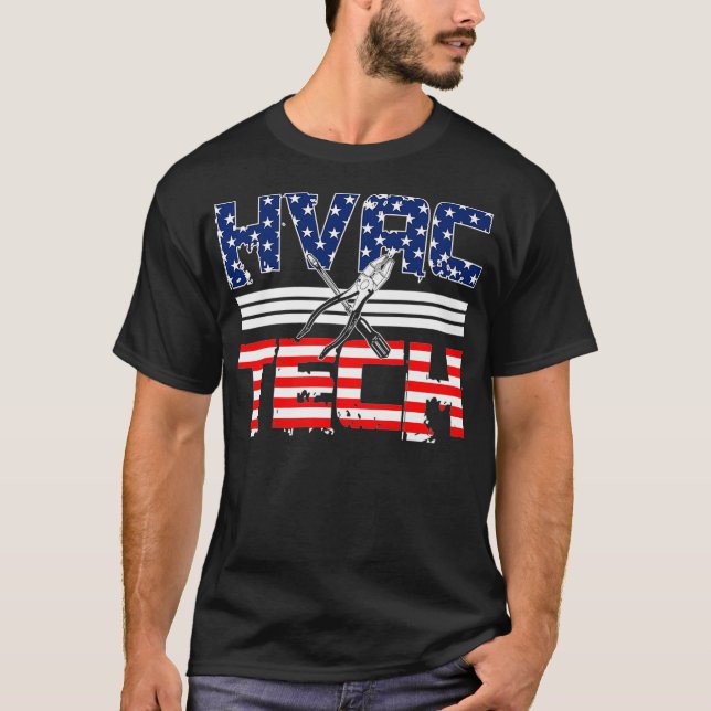 HVAC Technician Gifts Patriotic American Flag Tech T-Shirt (Front)