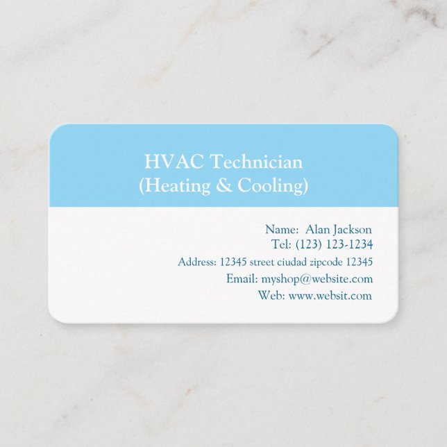 HVAC Technician (Heating & Cooling) Business Card (Front)