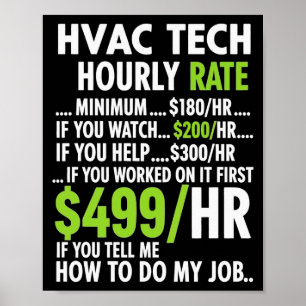 Hvac Technician Hourly Rate Funny Work For Men Wom Poster