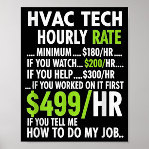 Hvac Technician Hourly Rate Funny Work For Men Wom Poster