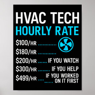 Hvac Technician Hourly Rate Funny Work For Men Wom Poster