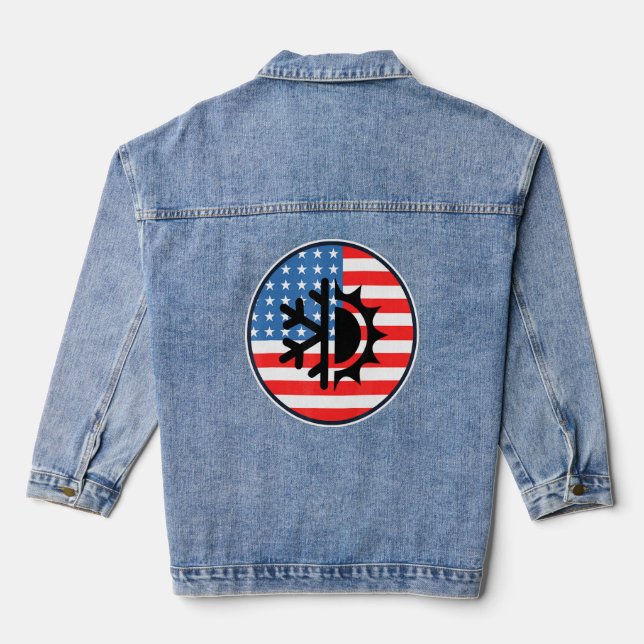 Hvac Technician Hvac Tech Patriotic Us Flag 4th Of Denim Jacket (Back)