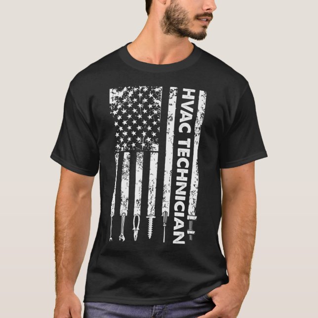 HVAC Technician US Flag Funny HVAC Tech Premium  T-Shirt (Front)