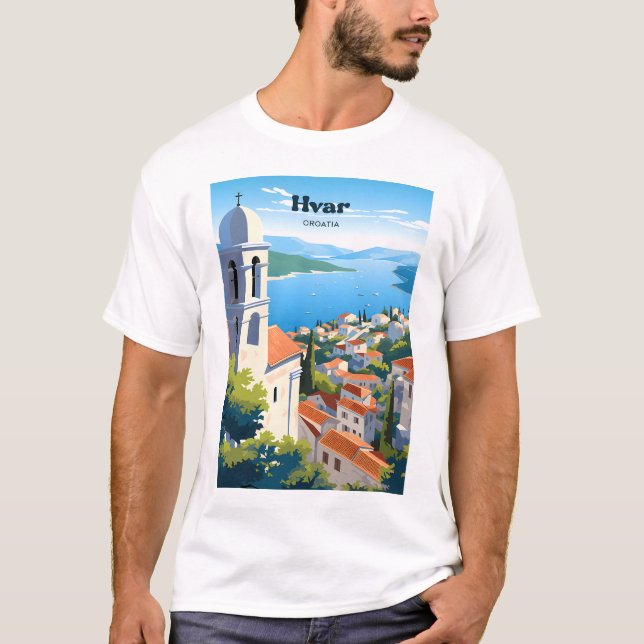 Hvar Croatia Coast Travel Art T-Shirt (Front)