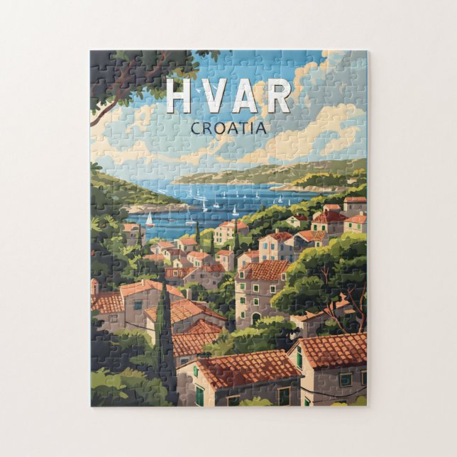 Hvar Croatia Travel Art Vintage Jigsaw Puzzle (Vertical)