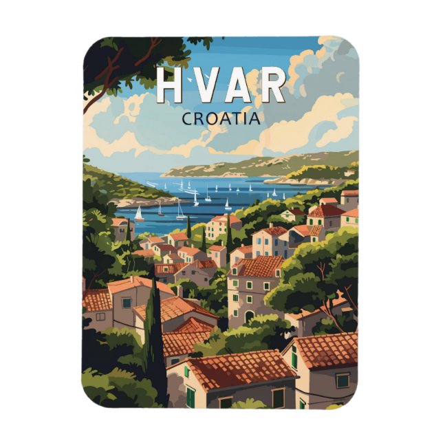 Hvar Croatia Travel Art Vintage Magnet (Vertical)