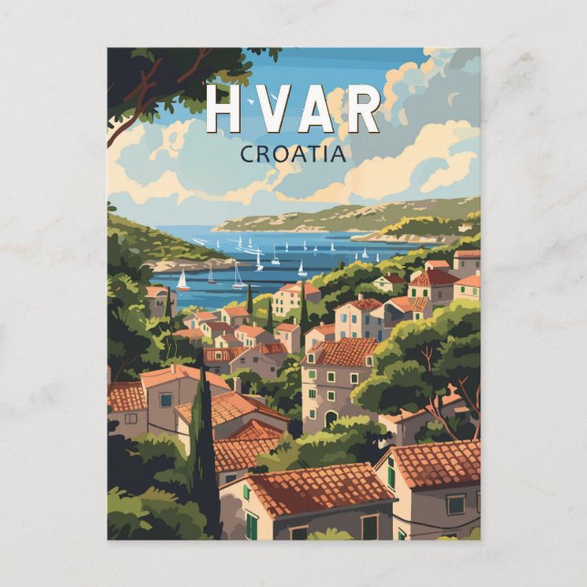 Hvar Croatia Travel Art Vintage Postcard (Front)