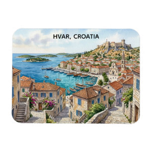 Hvar Croatia Watercolor Panorama View Travel Magnet
