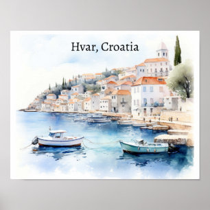 Hvar Croatia Watercolor Travel Poster