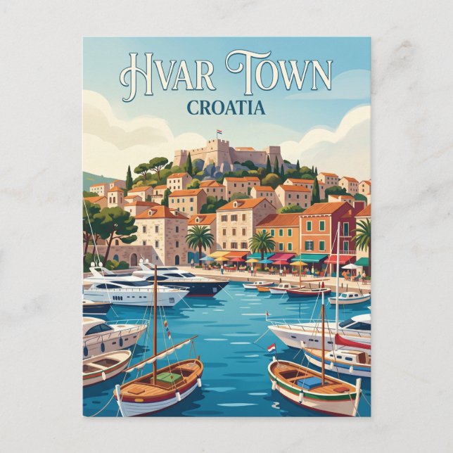 Hvar Town Harbour Croatia Postcard (Front)