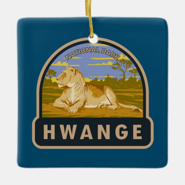 Hwange National Park Zimbabwe Travel Art Vintage Ceramic Ornament (Front)