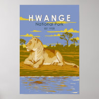 Hwange National Park Zimbabwe Travel Art Vintage
