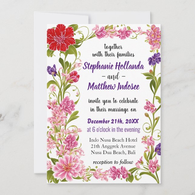 Hyacinth Love Constancy Renewal Loveliness Wedding Invitation (Front)