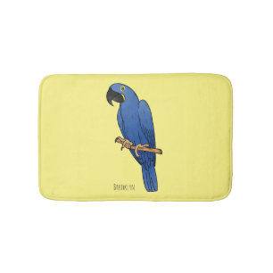 Hyacinth macaw bird cartoon illustration bath mat