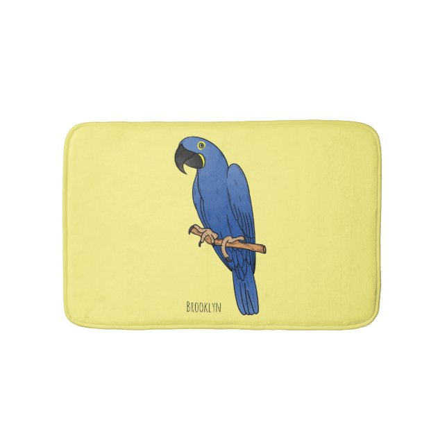 Hyacinth macaw bird cartoon illustration bath mat (Front)