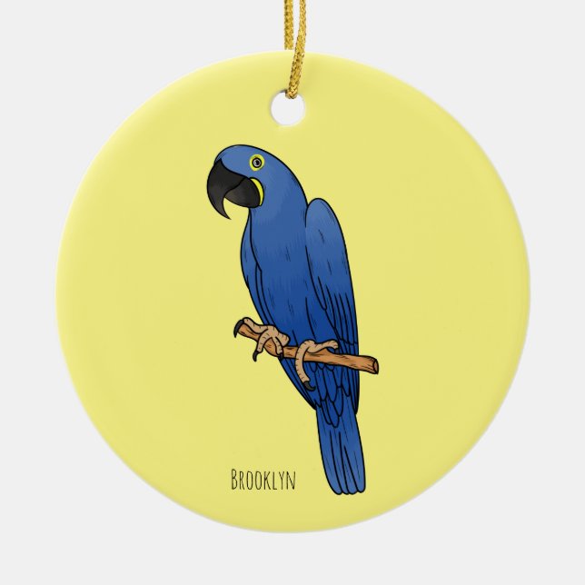 Hyacinth macaw bird cartoon illustration ceramic tree decoration (Front)