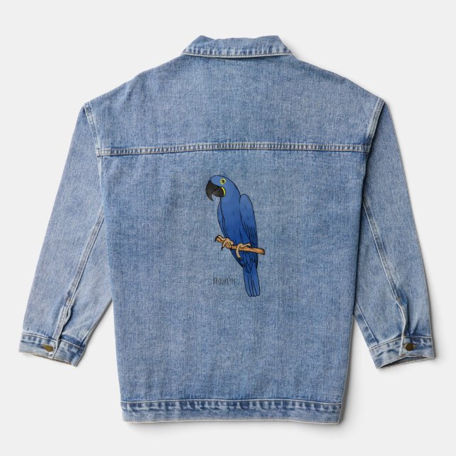 Hyacinth macaw bird cartoon illustration  denim jacket (Back)
