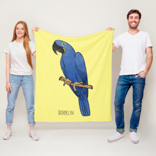 Hyacinth macaw bird cartoon illustration fleece blanket