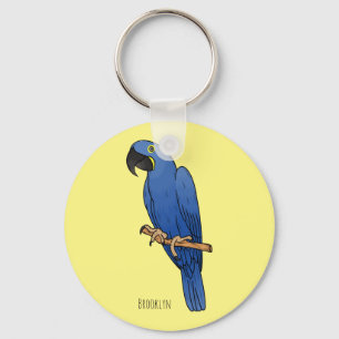 Hyacinth macaw bird cartoon illustration key ring
