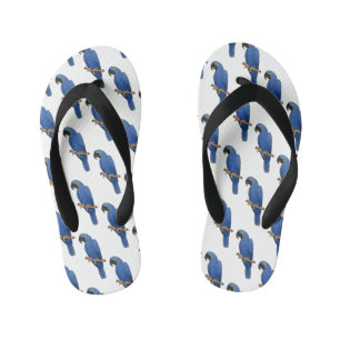 Hyacinth macaw bird cartoon illustration  kid's flip flops