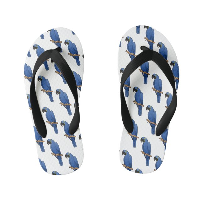 Hyacinth macaw bird cartoon illustration  kid's flip flops (Footbed)