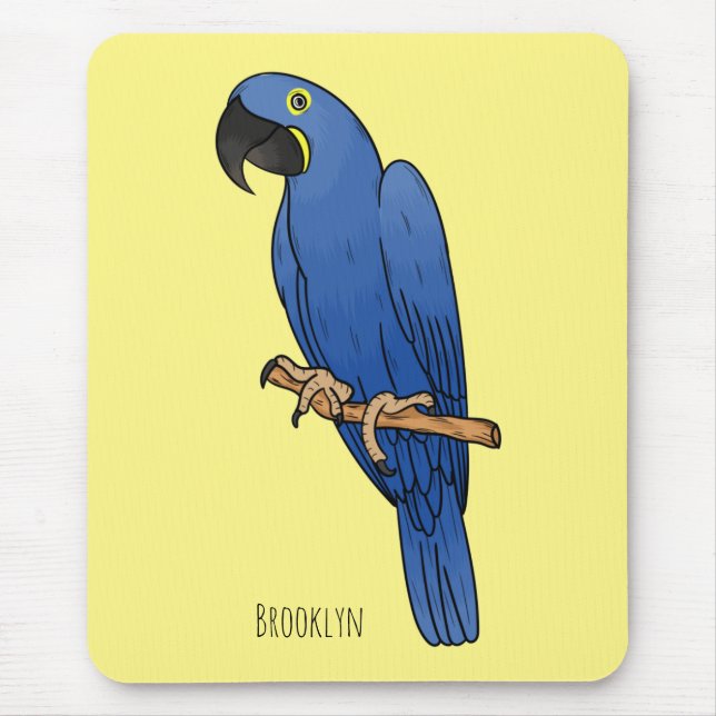 Hyacinth macaw bird cartoon illustration mouse mat (Front)