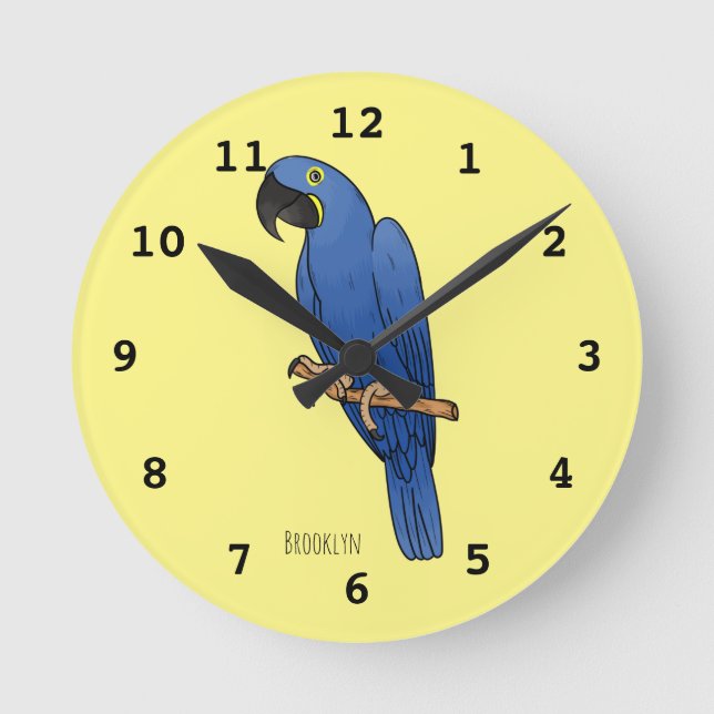 Hyacinth macaw bird cartoon illustration  round clock (Front)