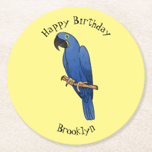 Hyacinth macaw bird cartoon illustration  round paper coaster