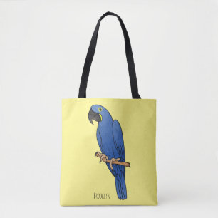 Hyacinth macaw bird cartoon illustration tote bag